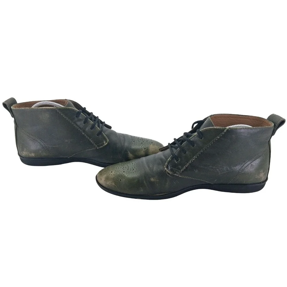 John Fluevog Boots Mens Size 9 Green Leather Distressed Chukka Ankle Boots